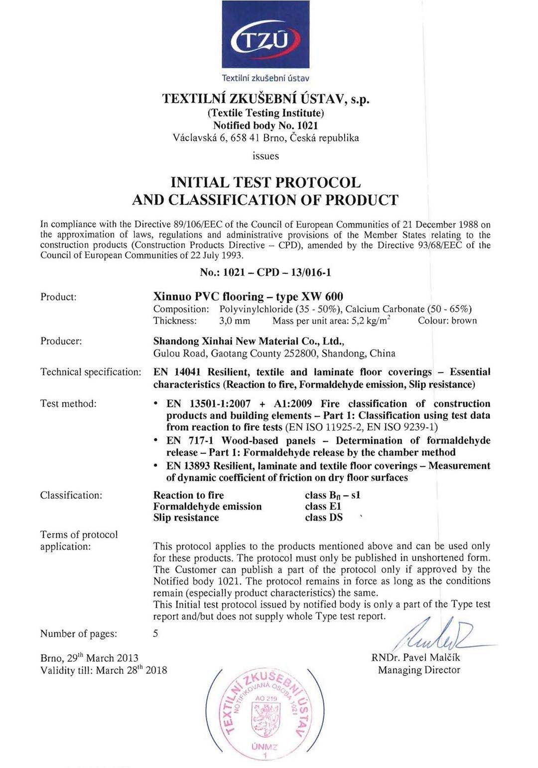 ISO Fire Rating Certificate